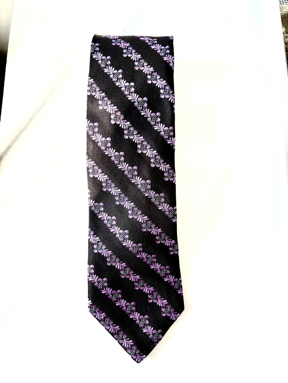 Ted Baker Classic  Black Tie with Lavender Floral Diagonal Stripe